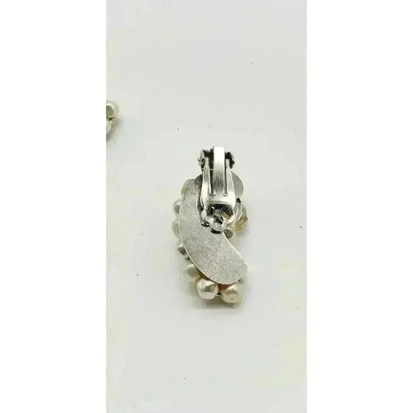 Vintage Clip Earrings Faux Baroque Pearl and AB Faceted Glass Bead Long Hugger - Picture 6 of 8